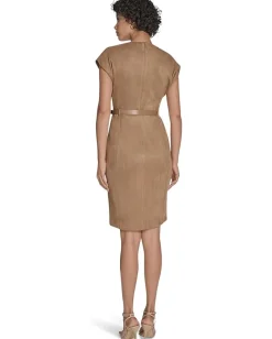 Women Calvin Klein Suede Belted Cap Sleeve Sheath