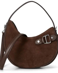 Lauren Ralph Lauren Suede Small Tasha Crossbody Bag Dark Hickory