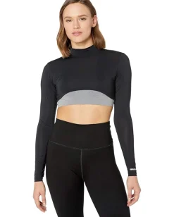 Jamie Sadock Sunsense® 35 SPF Lightweight Long Sleeve Mock Neck Crop Layering Top Jet Black Discount