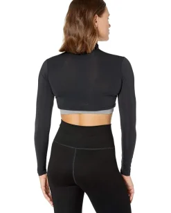 Jamie Sadock Sunsense® 35 SPF Lightweight Long Sleeve Mock Neck Crop Layering Top Jet Black Discount