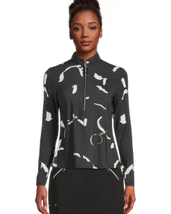 Jamie Sadock Sunsense Andalouse Print Long Sleeve 1/4 Zip Sun Protection Top Black