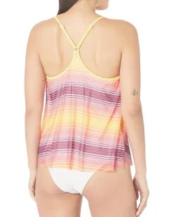 BEACH HOUSE Sunset Stripe Kerry Mesh Layer Tankini Summer Fig Clearance