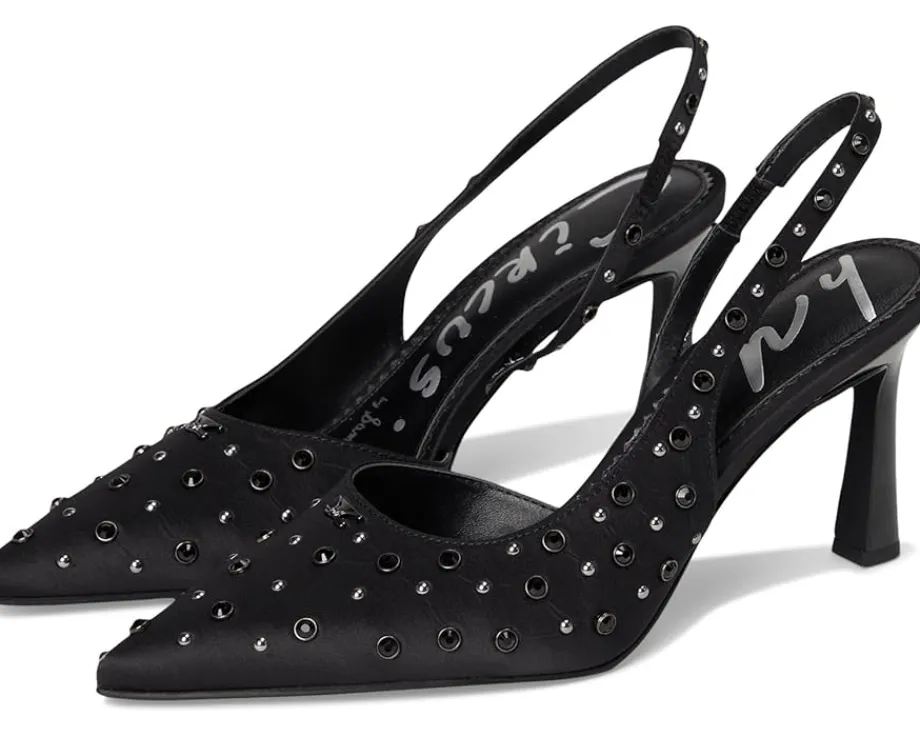 Circus NY by Sam Edelman Tallie Slingback Shoes Black Satin Hot