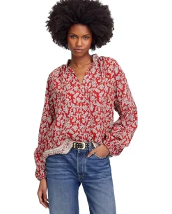 Madewell Tara Top - Printed Cotton Viscose Voile Ground Madder New