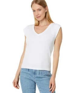 Michael Stars Tati V-Neck Power Shoulder Top White New