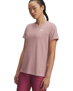 Under Armour Tech Ribbed Short Sleeve Crew Neck Tourmaline Pink/White New