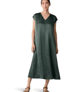 Women Eileen Fisher Textured Satin V-neck Dress
