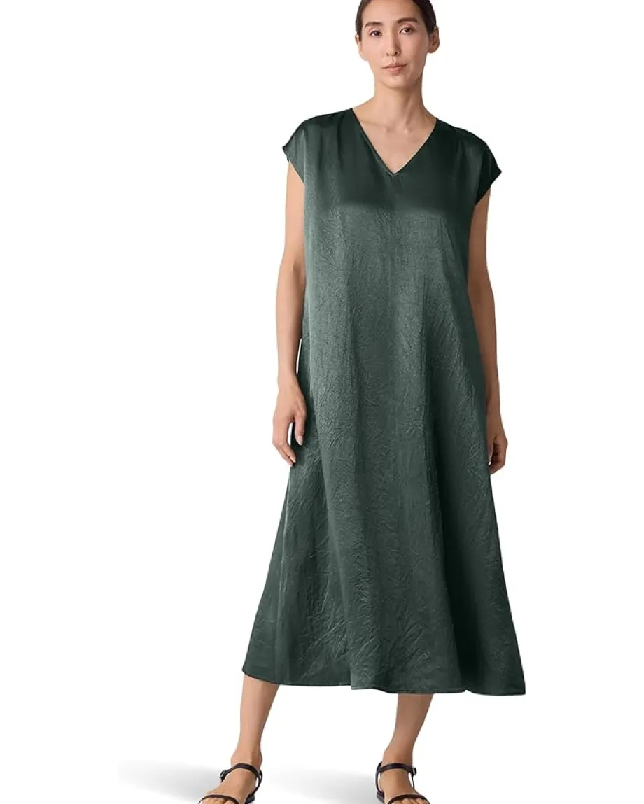 Women Eileen Fisher Textured Satin V-neck Dress