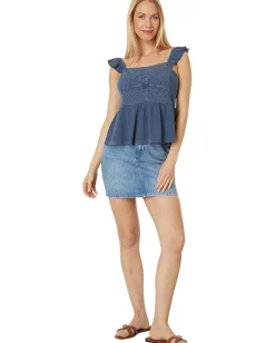 Lucky Brand Textured Yoke Peplum Tank Dark Denim