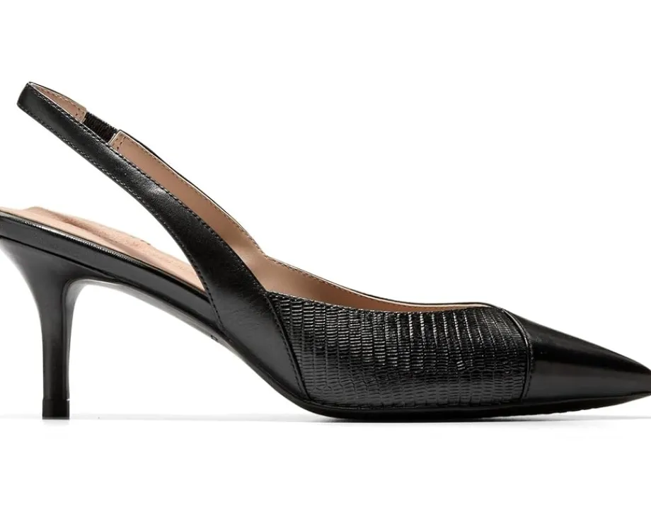 Cole Haan The Go-To Slingback Pump 65MM Black Leather/Black Lizard Print Leather Best