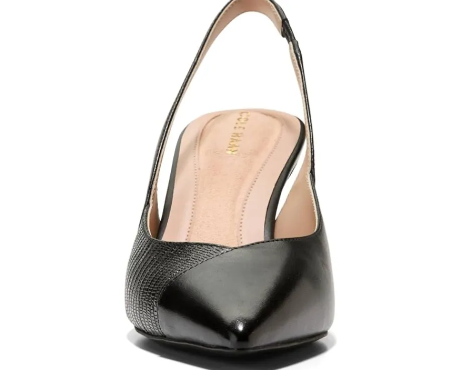 Cole Haan The Go-To Slingback Pump 65MM Black Leather/Black Lizard Print Leather Best
