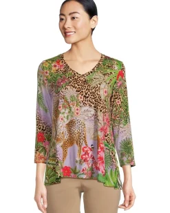 Women Johnny Was The Janie Favorite 3/4 Sleeve V-neck Swing Tee