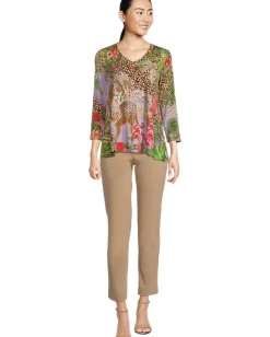 Women Johnny Was The Janie Favorite 3/4 Sleeve V-neck Swing Tee