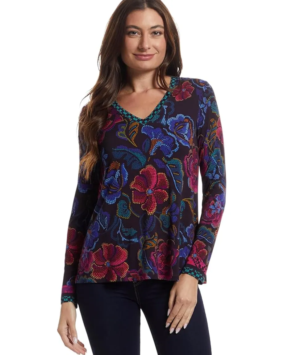 Women Johnny Was The Janie Favorite Long Sleeve V-neck Swing Tee- A