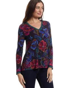 Women Johnny Was The Janie Favorite Long Sleeve V-neck Swing Tee- A