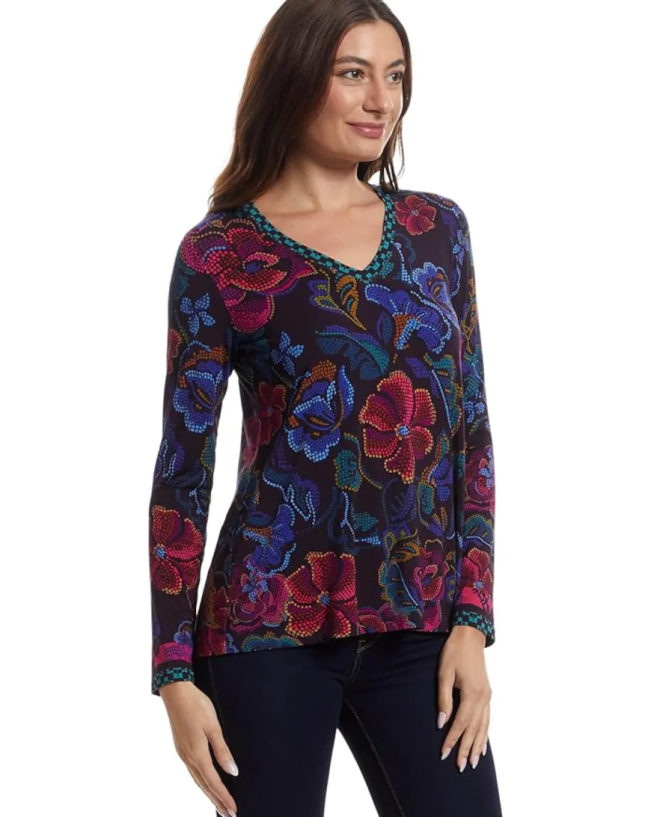 Women Johnny Was The Janie Favorite Long Sleeve V-neck Swing Tee- A