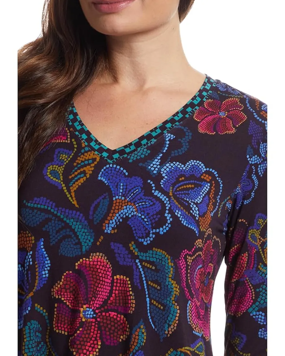 Women Johnny Was The Janie Favorite Long Sleeve V-neck Swing Tee- A