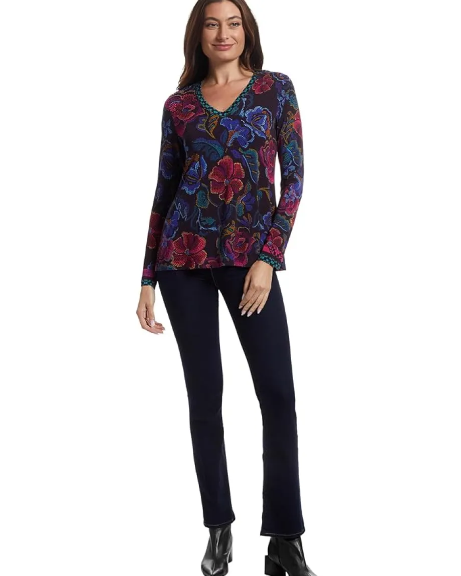 Women Johnny Was The Janie Favorite Long Sleeve V-neck Swing Tee- A