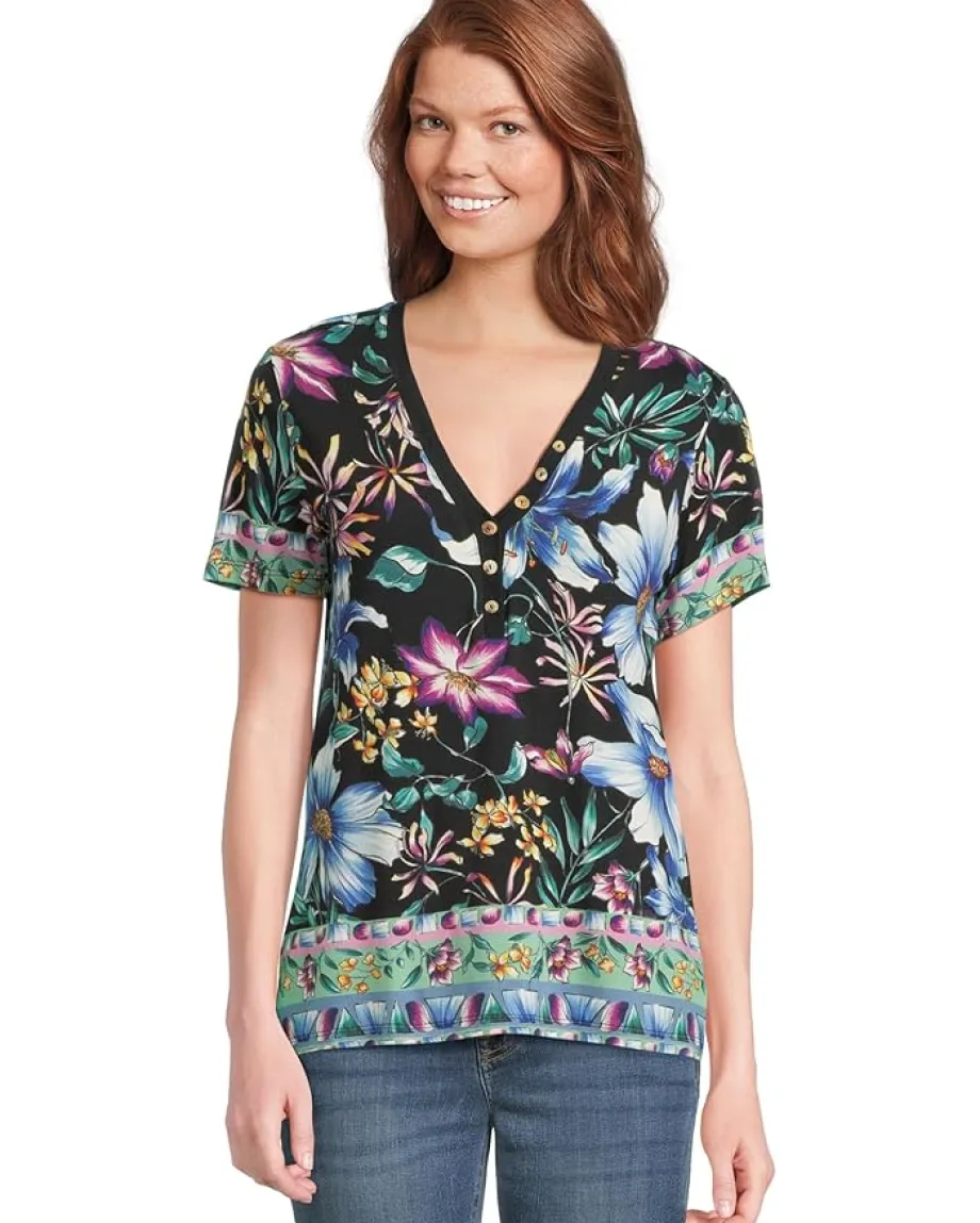 Women Johnny Was The Janie Favorite Short Sleeve Henley Tee