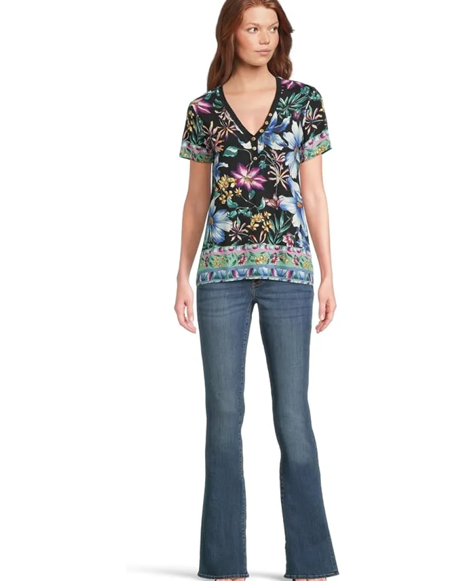 Women Johnny Was The Janie Favorite Short Sleeve Henley Tee