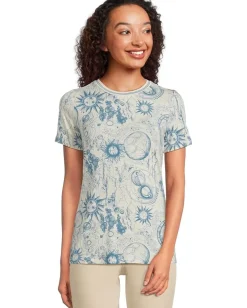 Johnny Was The Janie Favorite Short Sleeve Crew Neck Tee- Min Mina Blue New