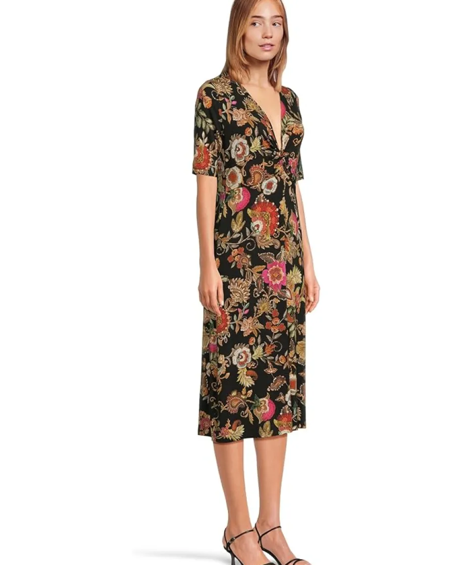 Women Johnny Was The Janie Favorite Twist Front Midi Swing Dress- L
