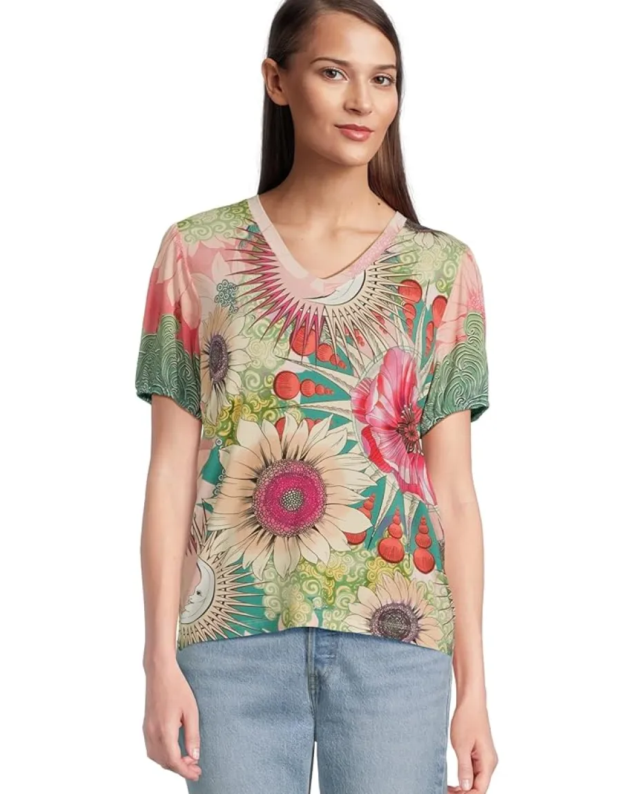 Women Johnny Was The Janie Favorite V-neck Puff Sleeve Tee-