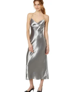 Madewell The Layton Midi Slip Dress Metallic Recycled Satin Discount