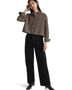 Women Madewell The Signature Poplin Crop Shirt in Plaid