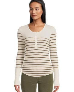 Splendid Thermal Forevr Stripe Henley Pale Oak Heather/Soft Chocolate Hot