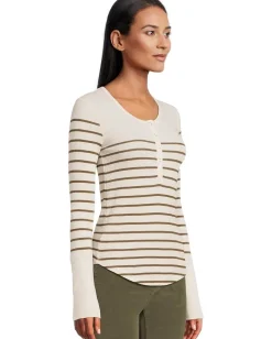 Splendid Thermal Forevr Stripe Henley Pale Oak Heather/Soft Chocolate Hot