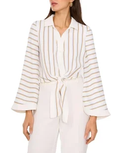 Women Vince Camuto Tie Front Button Up Collared Blouse