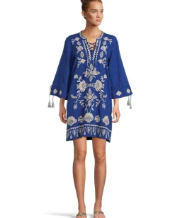 Johnny Was Tie Front Kimono Sleeve Dress (slip) Bluing Best