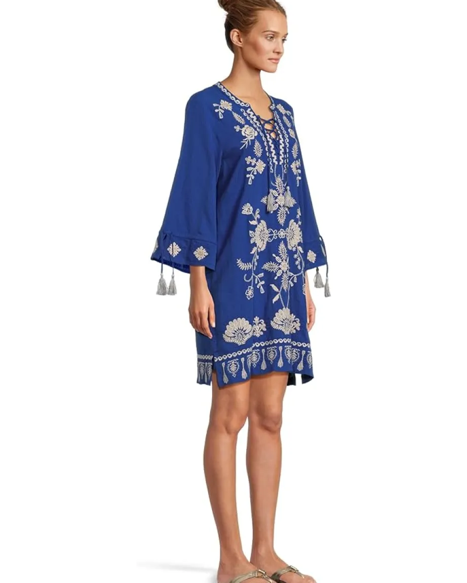 Johnny Was Tie Front Kimono Sleeve Dress (slip) Bluing Best