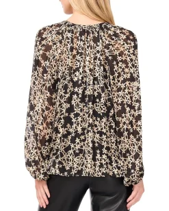 Vince Camuto Tie Neck Shirring Long Sleeve Rich Black Sale