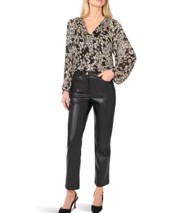 Vince Camuto Tie Neck Shirring Long Sleeve Rich Black Sale