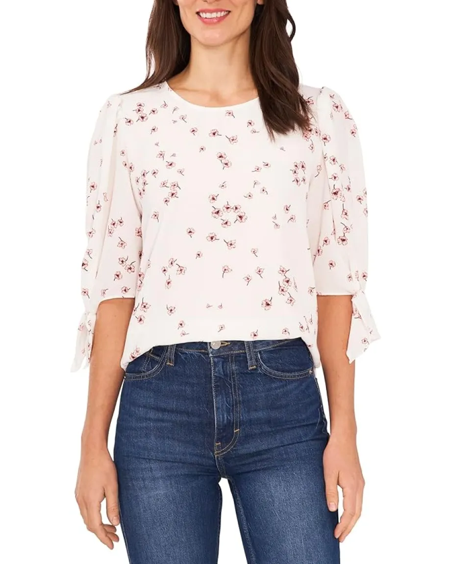 CeCe Tie Sleeve Blouse Soft Ecru Sale