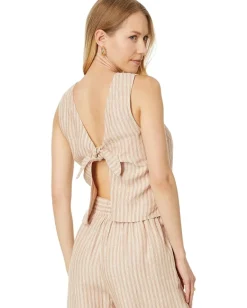 Women Madewell Tie-Back Scoopneck Top in Striped 100% Linen