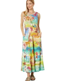Johnny Was Tie-Dye Sleeveless Tiered Dress Multi Hot