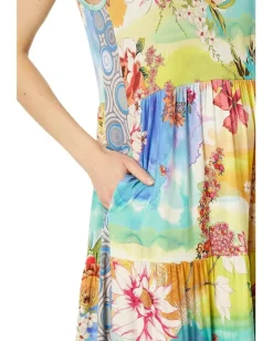 Johnny Was Tie-Dye Sleeveless Tiered Dress Multi Hot