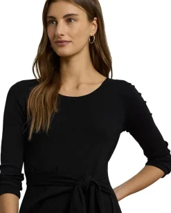 Women Lauren Ralph Lauren Tie-Front Cotton-Blend Crewneck Dress