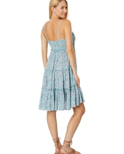 Lucky Brand Tiered Floral Mini Dress Blue Multi Outlet