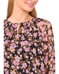 Women CeCe Tiered Flowy Long Sleeve Keyhole Blouse