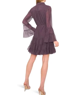 CeCe Tiered Ruffled Button Front Dress Gunmetal