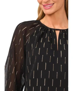 Women CeCe Tiered Sleeve Front Keyhole Blouse