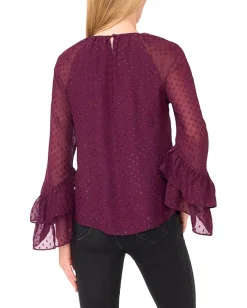 CeCe Tiered Sleeve Front Keyhole Blouse Potent Purple