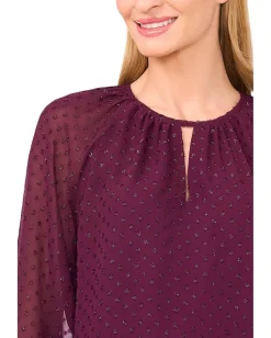 CeCe Tiered Sleeve Front Keyhole Blouse Potent Purple