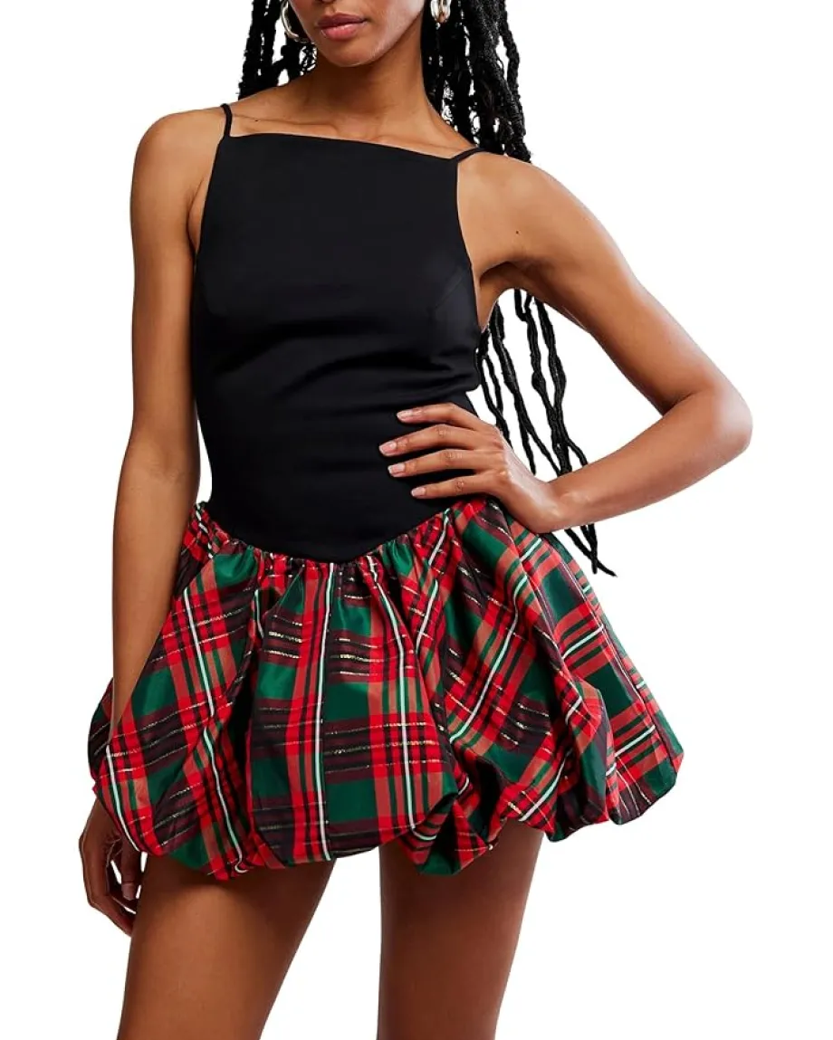 Free People Tinsel Kiss Plaid Mini Red Plaid Clearance