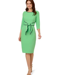 Adrianna Papell Tipped Crepe Tie Dress Wild Apple/Navy Sale