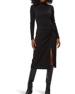Michael Stars Tish Mock Neck Midi Dress w/ Slit Black Hot